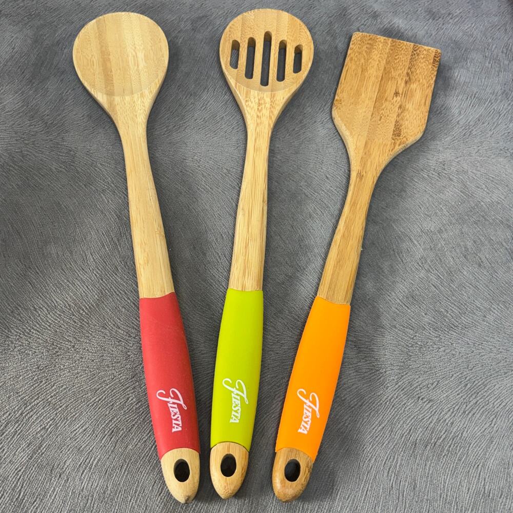 Bamboo/Silicone Utensil Set Fiesta Kitchen Accessories 3 Pc. 2 Spoons + Spatula